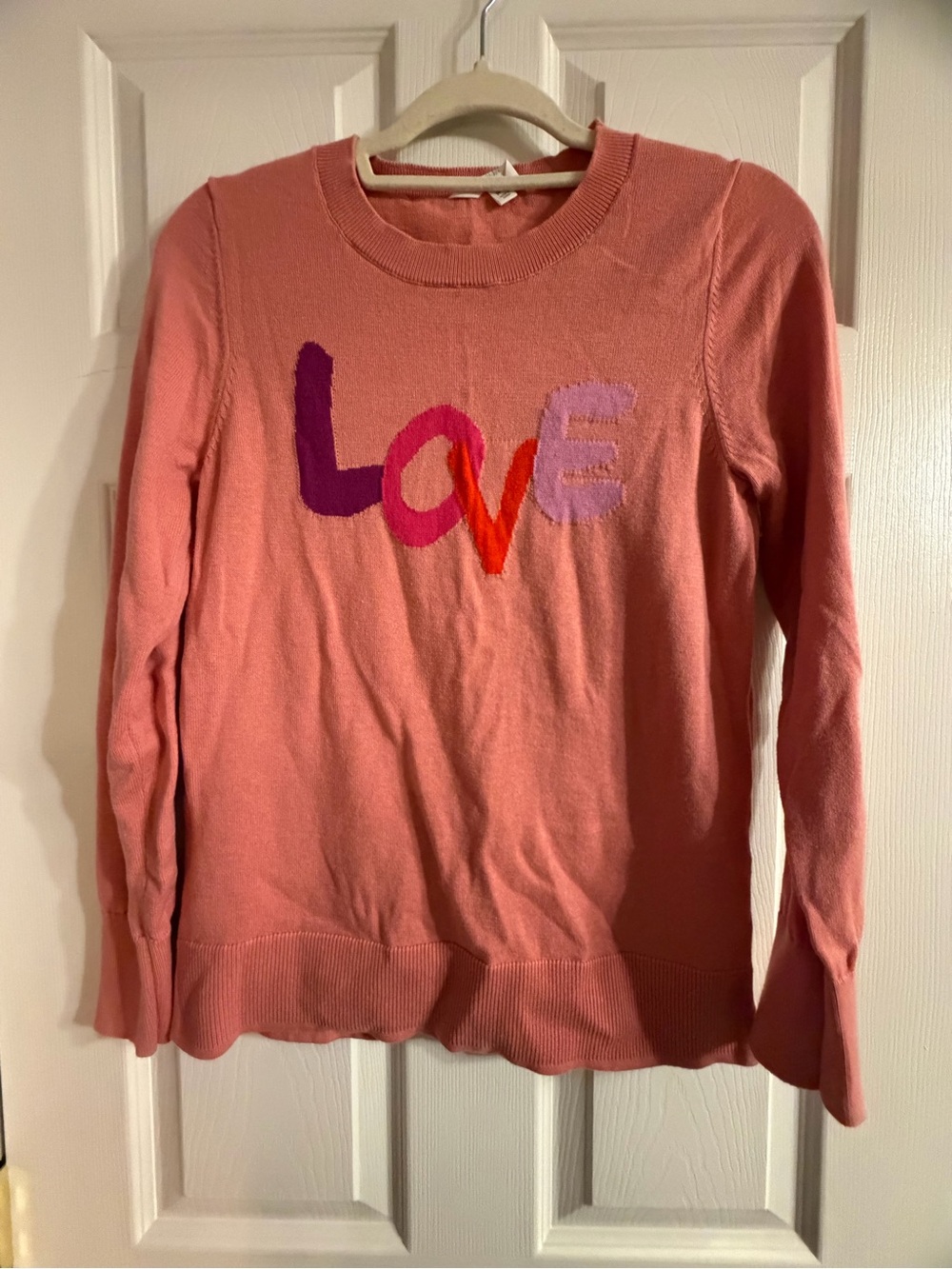Time and Tru Pink Knit Pullover Crewneck Sweater LOVE Graphic Size Small